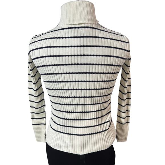Tommy Hilfiger Vintage Y2K Striped Turtleneck Sweater Women’s M Cream Navy - Picture 3 of 12